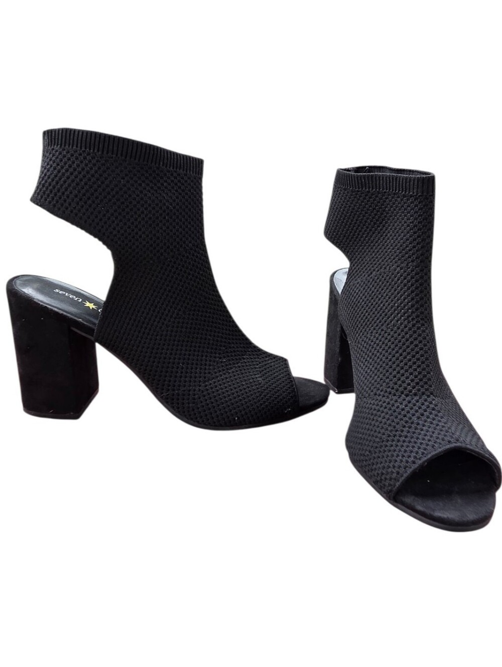 Seven Dials Black Knit Peep Toe Block Heel Cutout Ankle Bootie Heels Size 8.5M